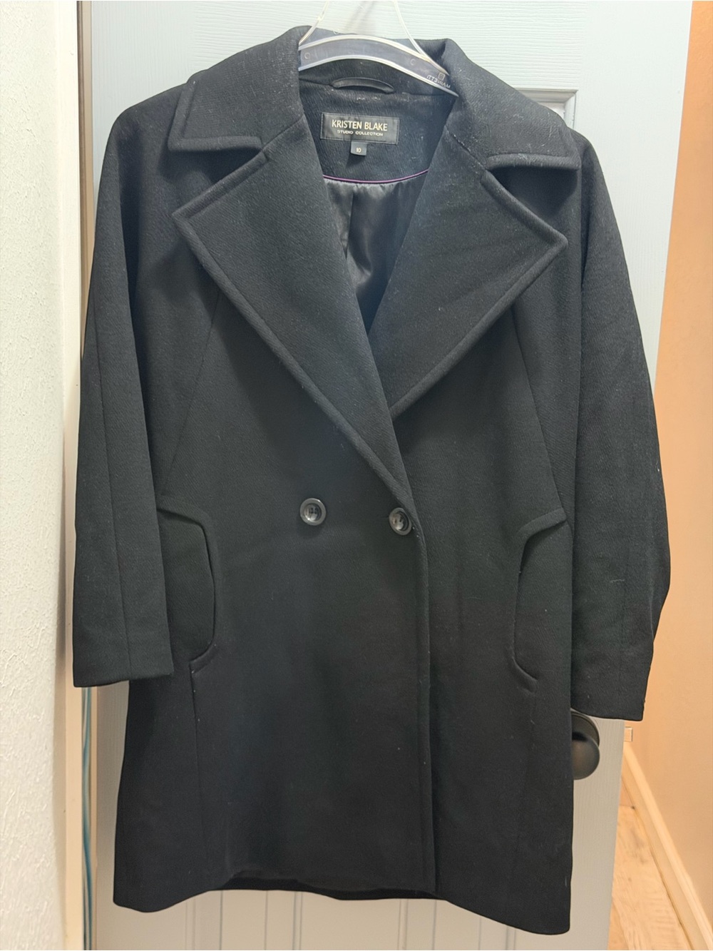 Kristen Blake Black Lambswool Double Button Pea Coat Jacket Women’s Size 10